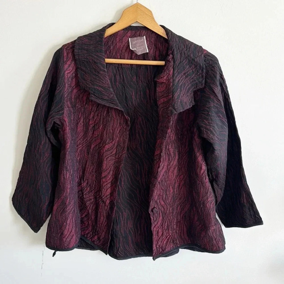 Harubella maroon and black textured swirl print cardigan jacket top size M - Picture 2 of 9